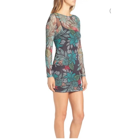 Missguided Tropical Print Mesh Body-Con Dress - Picture 3 of 9